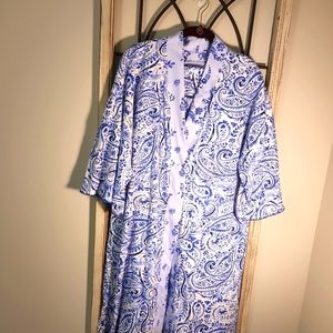 Carole Hochman Blue Floral Robe & Nightgown Set S